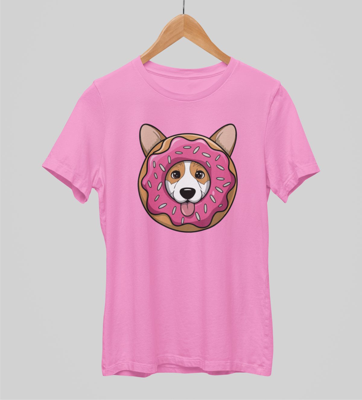 Růžové unisex tričko "Korgi v donutu"
