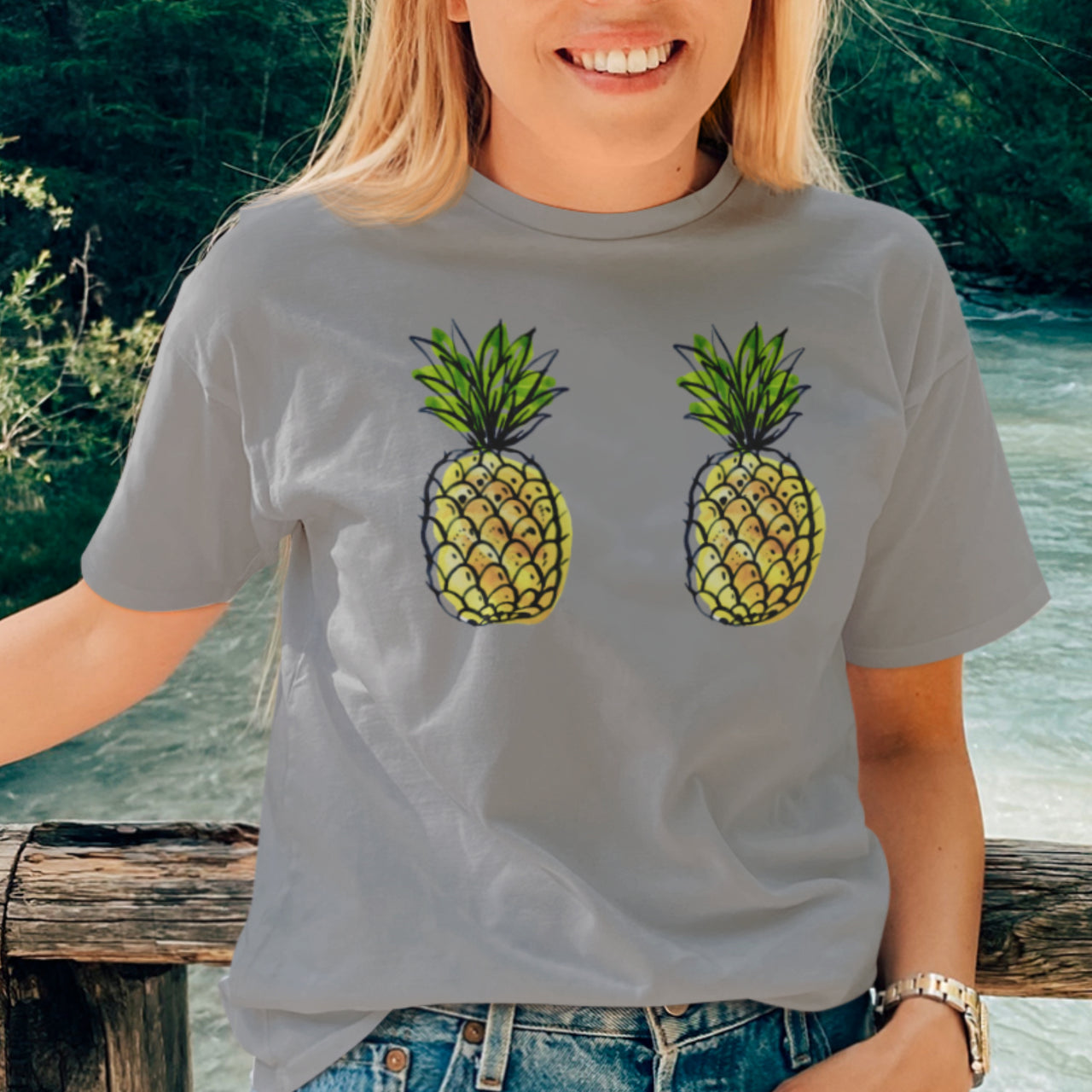 Šedý melír tričko Ananasy (UNISEX tričko)