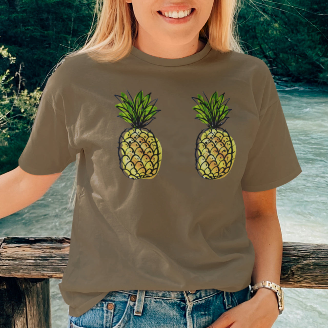 Khaki tričko Ananasy (UNISEX tričko)