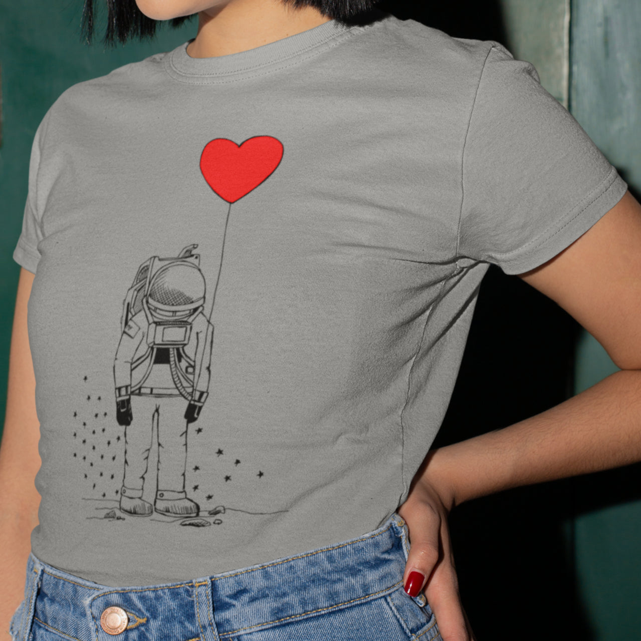 Šedý melír tričko Kosmonaut se srdcem (UNISEX tričko)