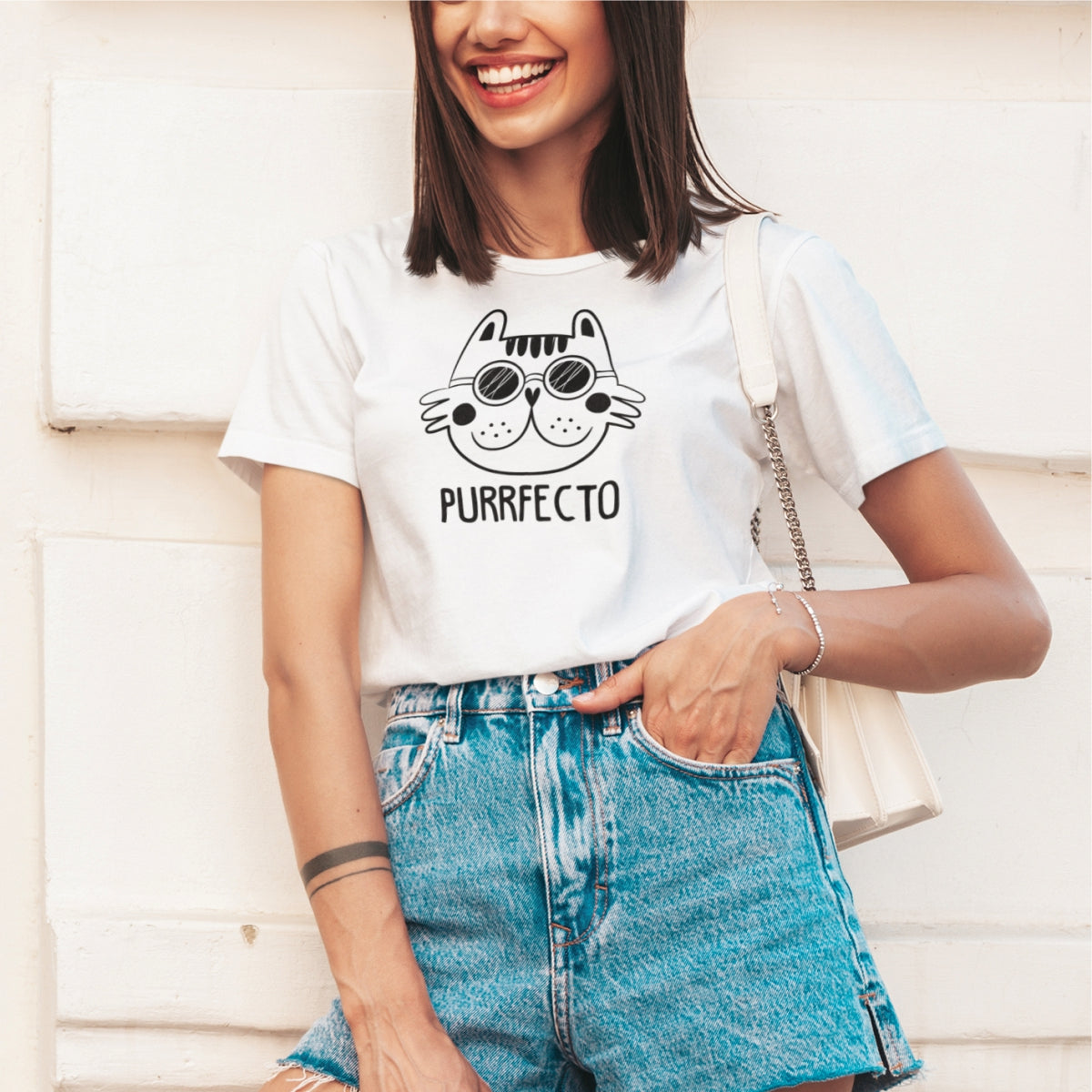 Bílé UNISEX tričko Purrfecto