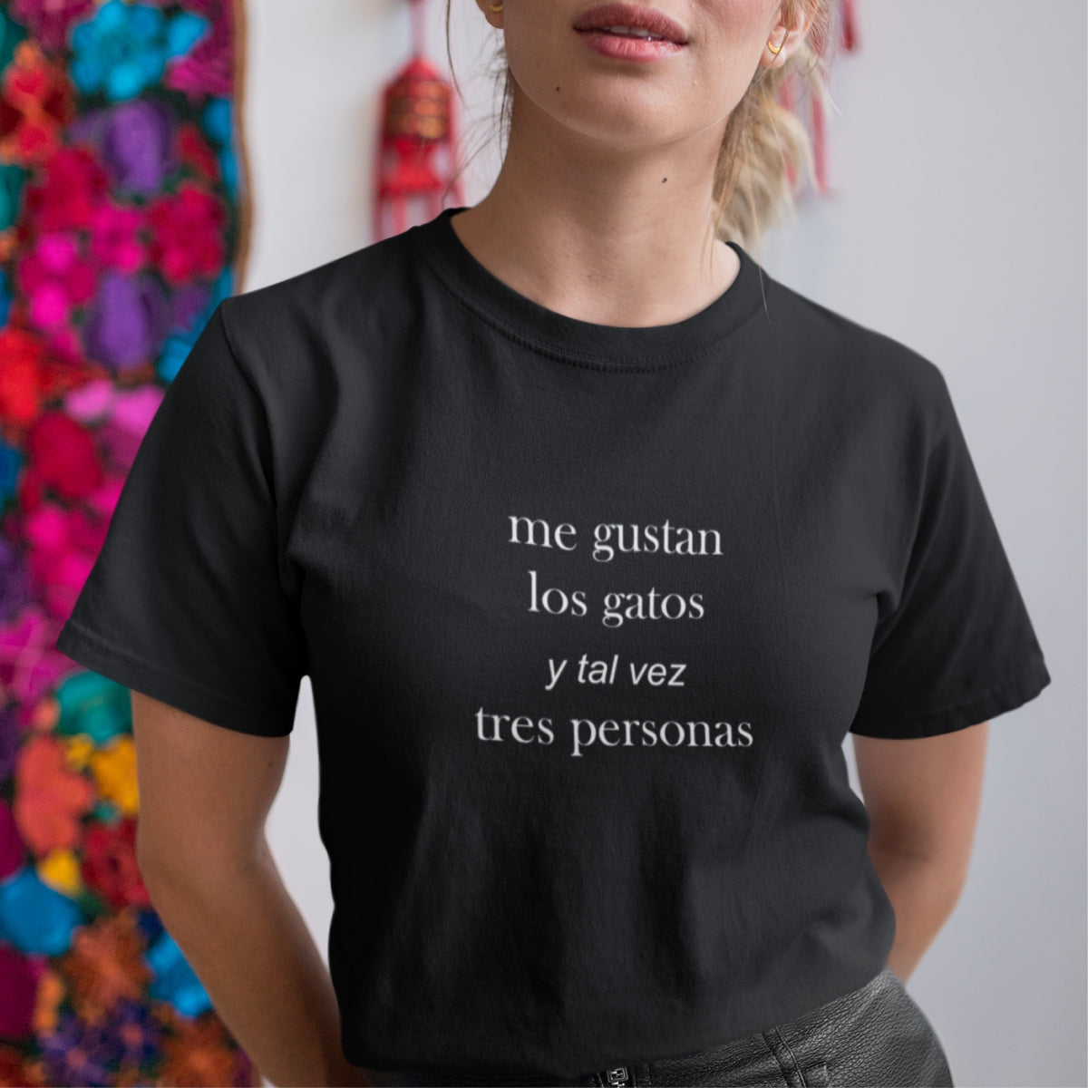 Černé UNISEX tričko Me gustan los gatos