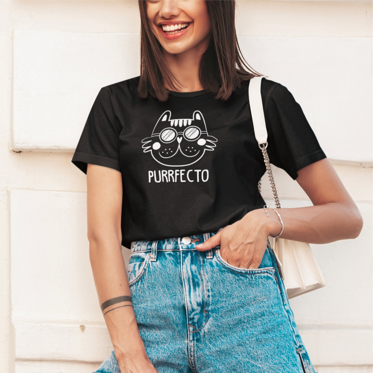 Černé UNISEX tričko Purrfecto