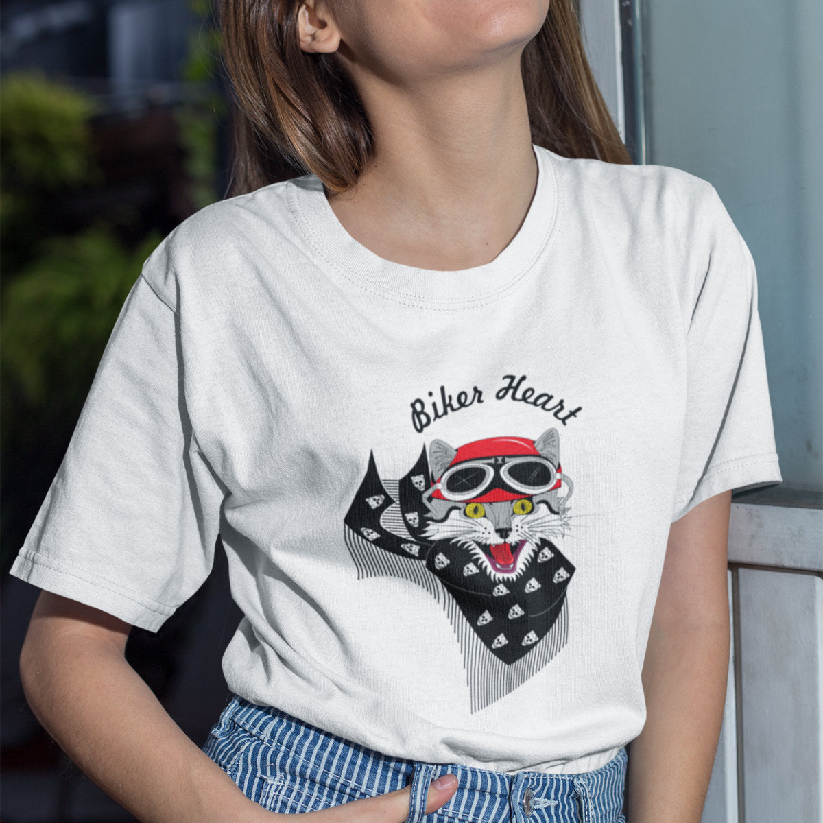 Bílé UNISEX tričko Biker heart