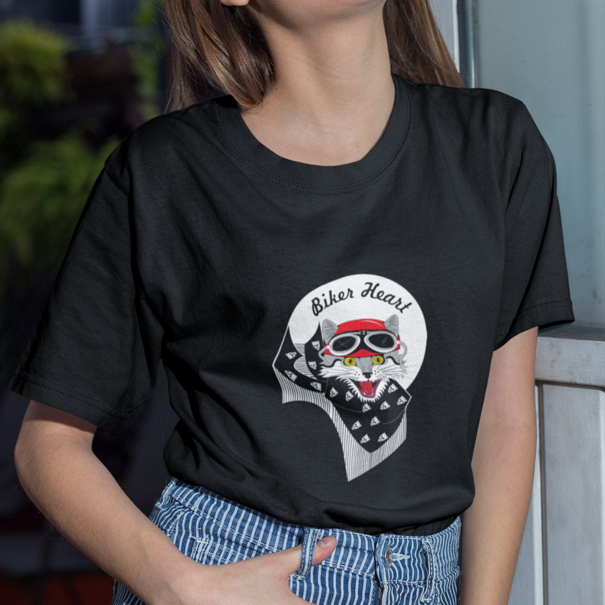 Černé UNISEX tričko Biker heart
