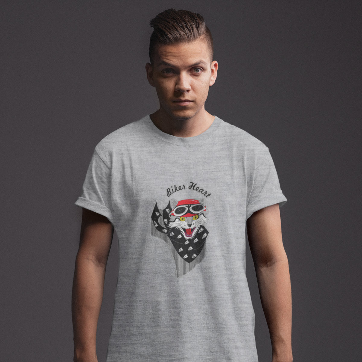 Šedý melír UNISEX tričko Biker heart