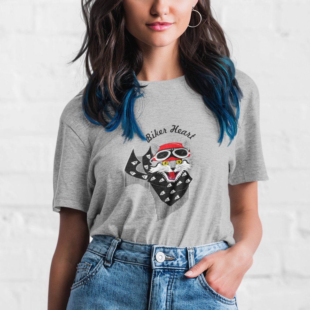 Šedý melír UNISEX tričko Biker heart