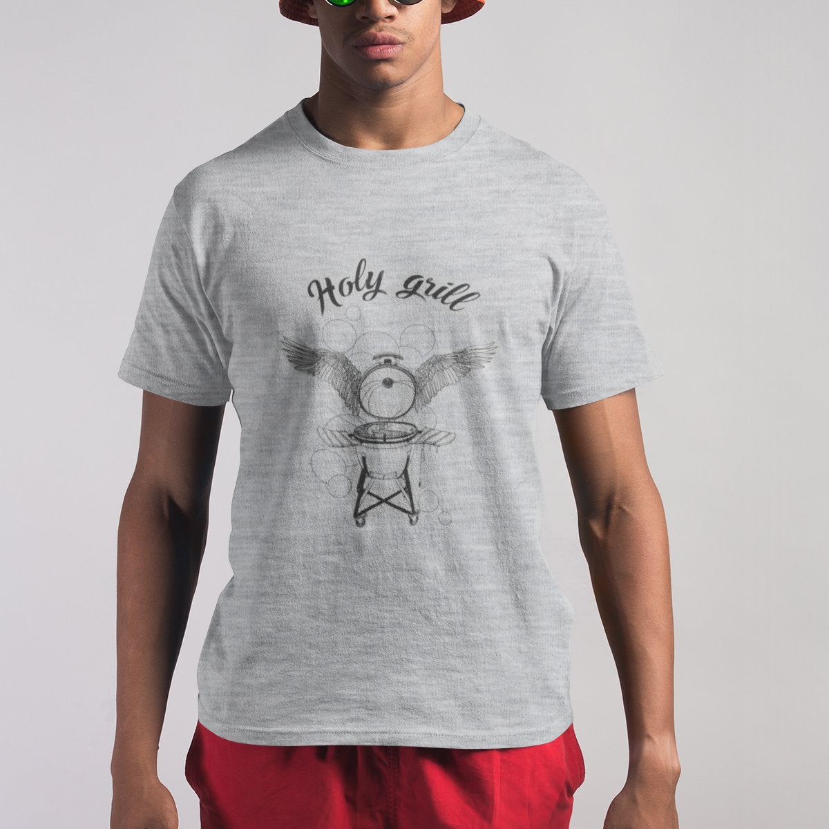 Šedý melír UNISEX tričko Holy grill