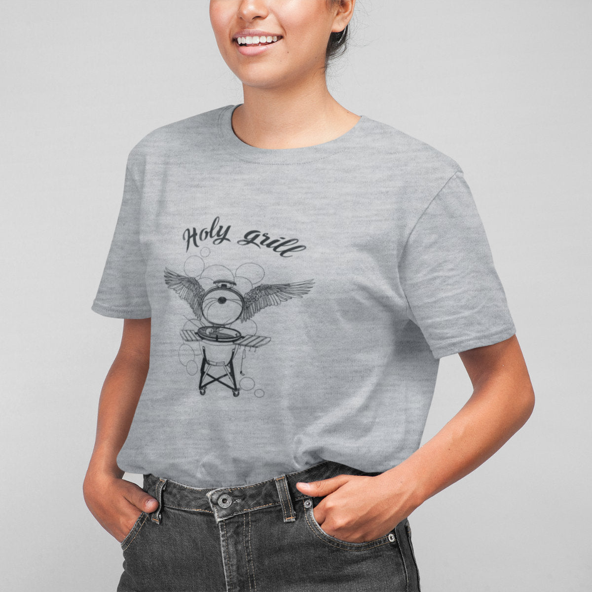 Šedý melír UNISEX tričko Holy grill