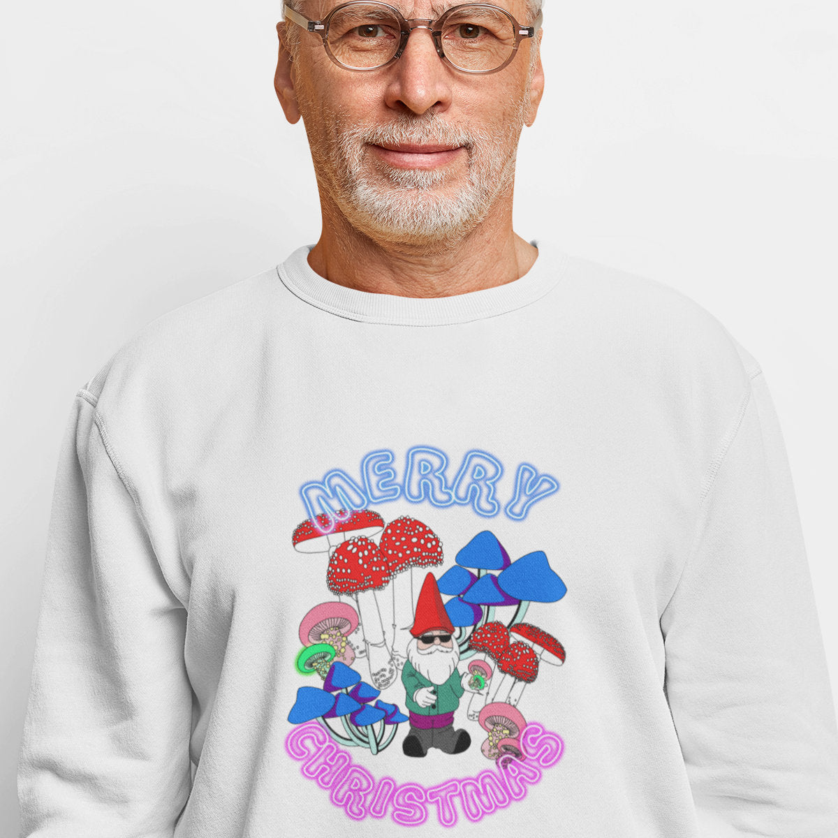 White Sweatshirt Neon Christmas