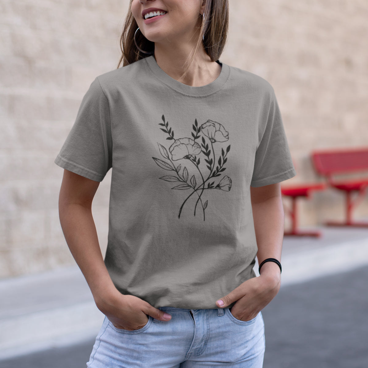 Šedý melír tričko Tři květiny (UNISEX tričko)