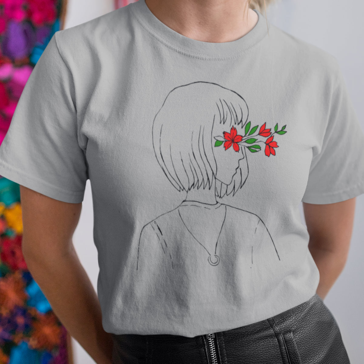 Šedý melír tričko Květinová vize (UNISEX tričko)
