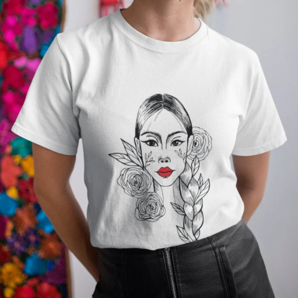 Bílé tričko Dívka s copem (UNISEX tričko)