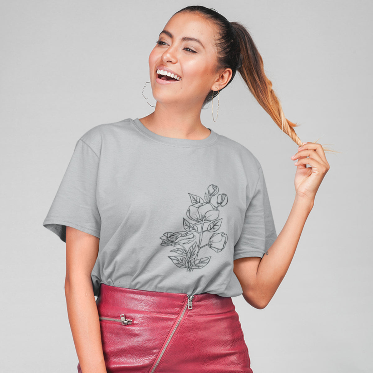 Šedý melír tričko Větvička růže (UNISEX tričko)