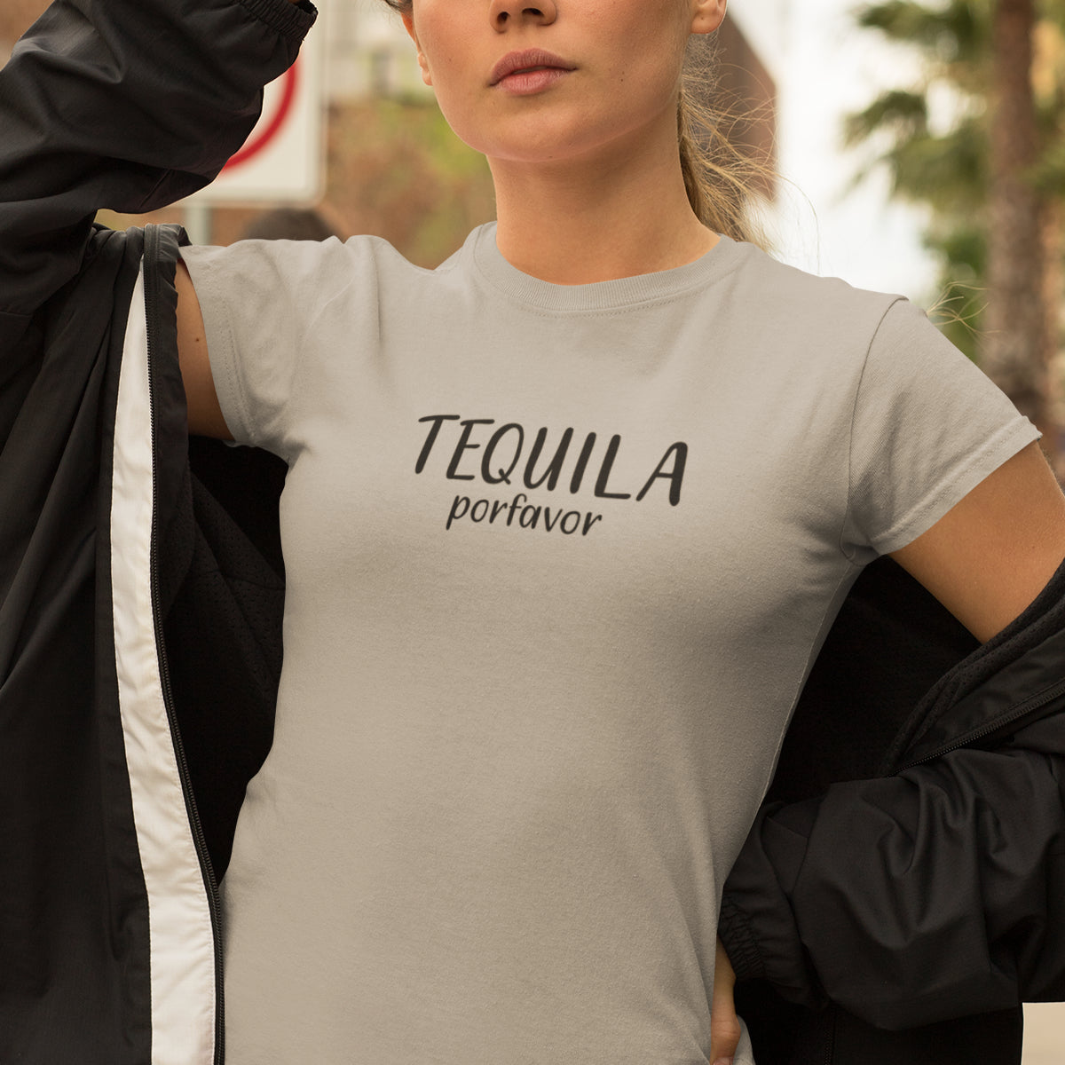 Šedý melír UNISEX tričko Tequila Porfavor