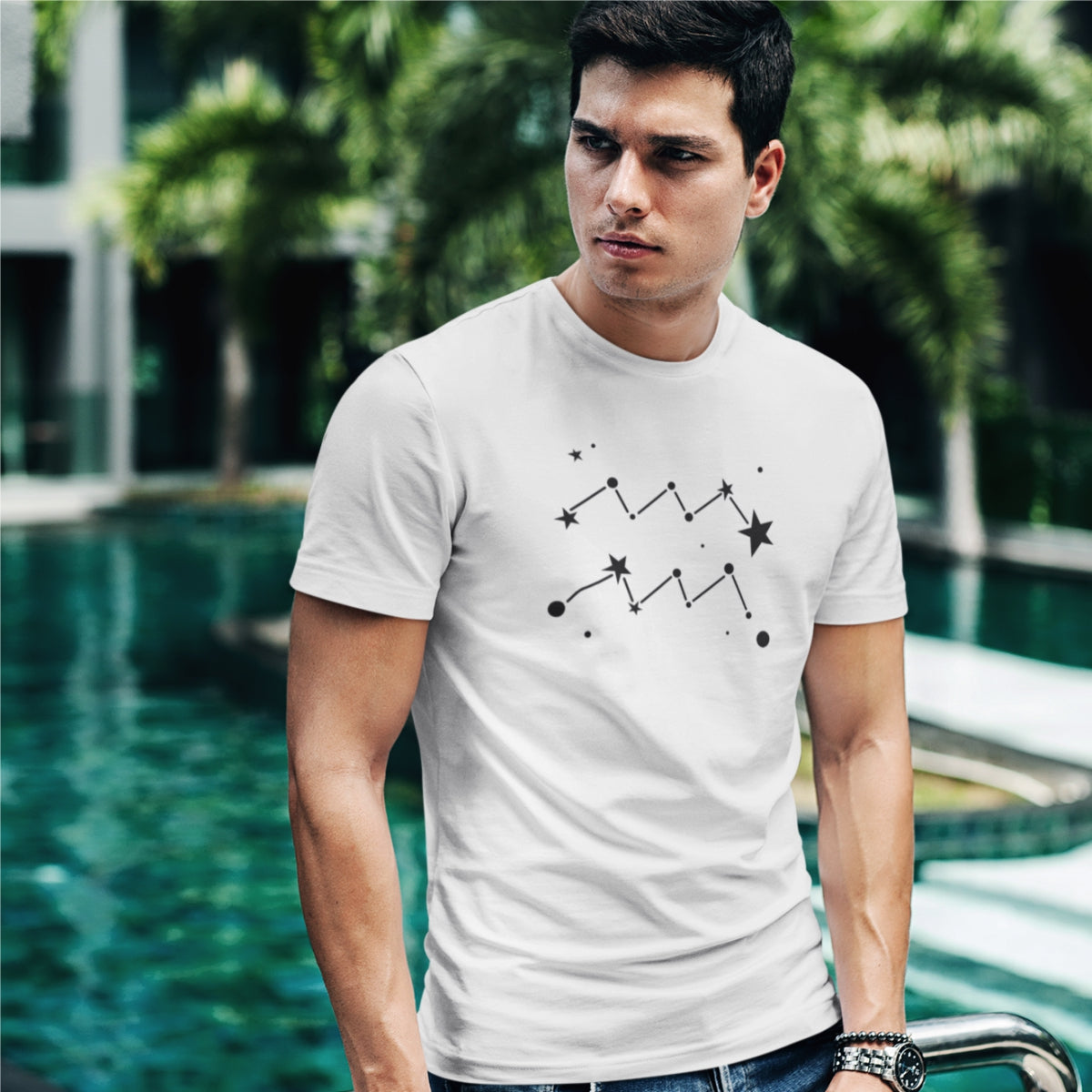 Bílé UNISEX tričko Zodiac Aquarius